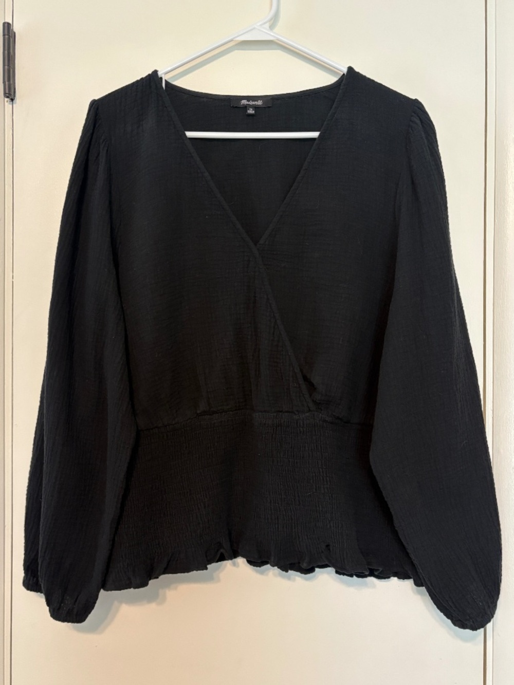 Madewell Women's Plus Julianne Smocked-Waist Peasant Shirt Top Blouse 2X Black